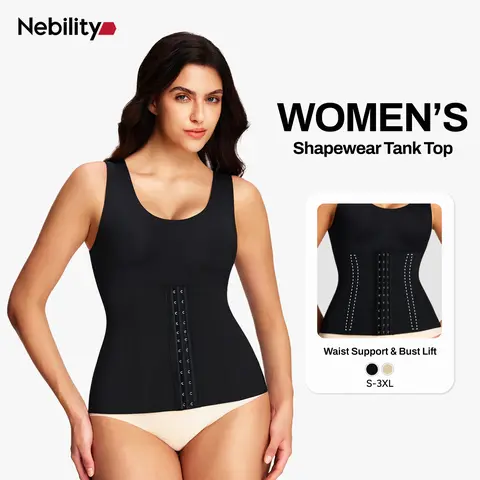 Nebility Women's Shapewear Tank Top with Built-in Bra, Solid Corset for Abdominal Firming & Body Contouring, Available in S, L Sizes