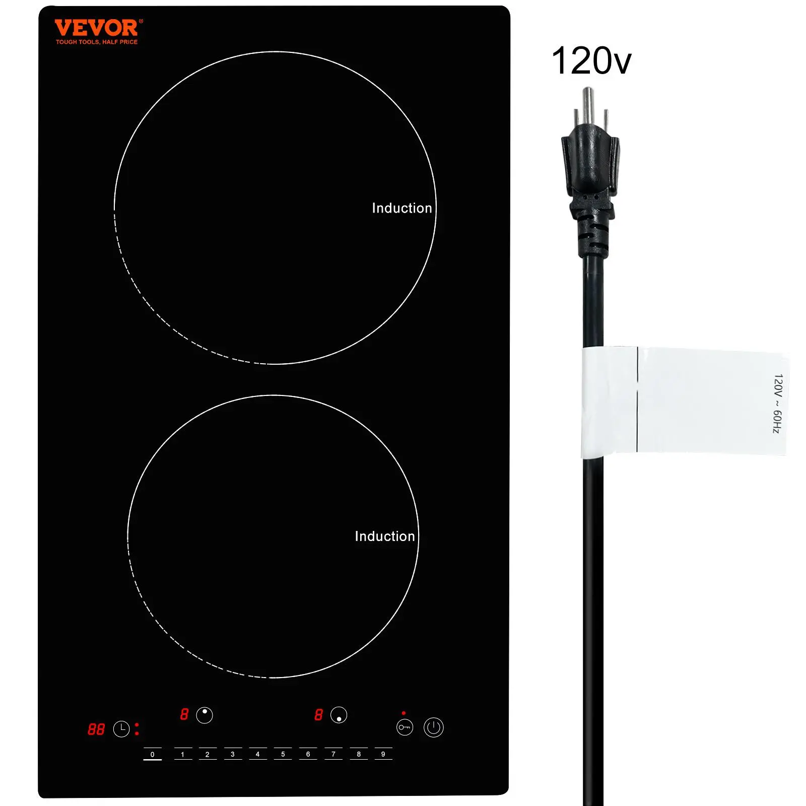 【Summerfinds】VEVOR Portable Double Burner Electronic Induction Cooktop - 12-in Built-in Magnetic Hob, 1800W, 9 Heating Levels, LED Touch Screen, Child Lock, Over-Temperature Protection, Portable Countertop Induction Hobs