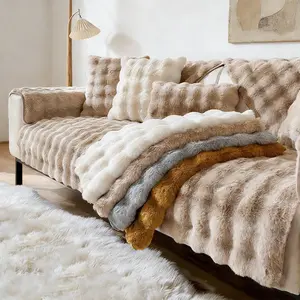 Luxury Faux Rabbit Fur Sofa Cover, Soft Skin-Friendly, Anti-Slip, Scratch-Resistant, Pet Friendly, Winter Use