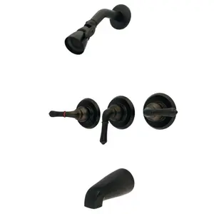 Kingston Brass  3 Handle Magellan Tub & Shower Faucet with Water Savings Showerhead, Oil Rubbed Bronze