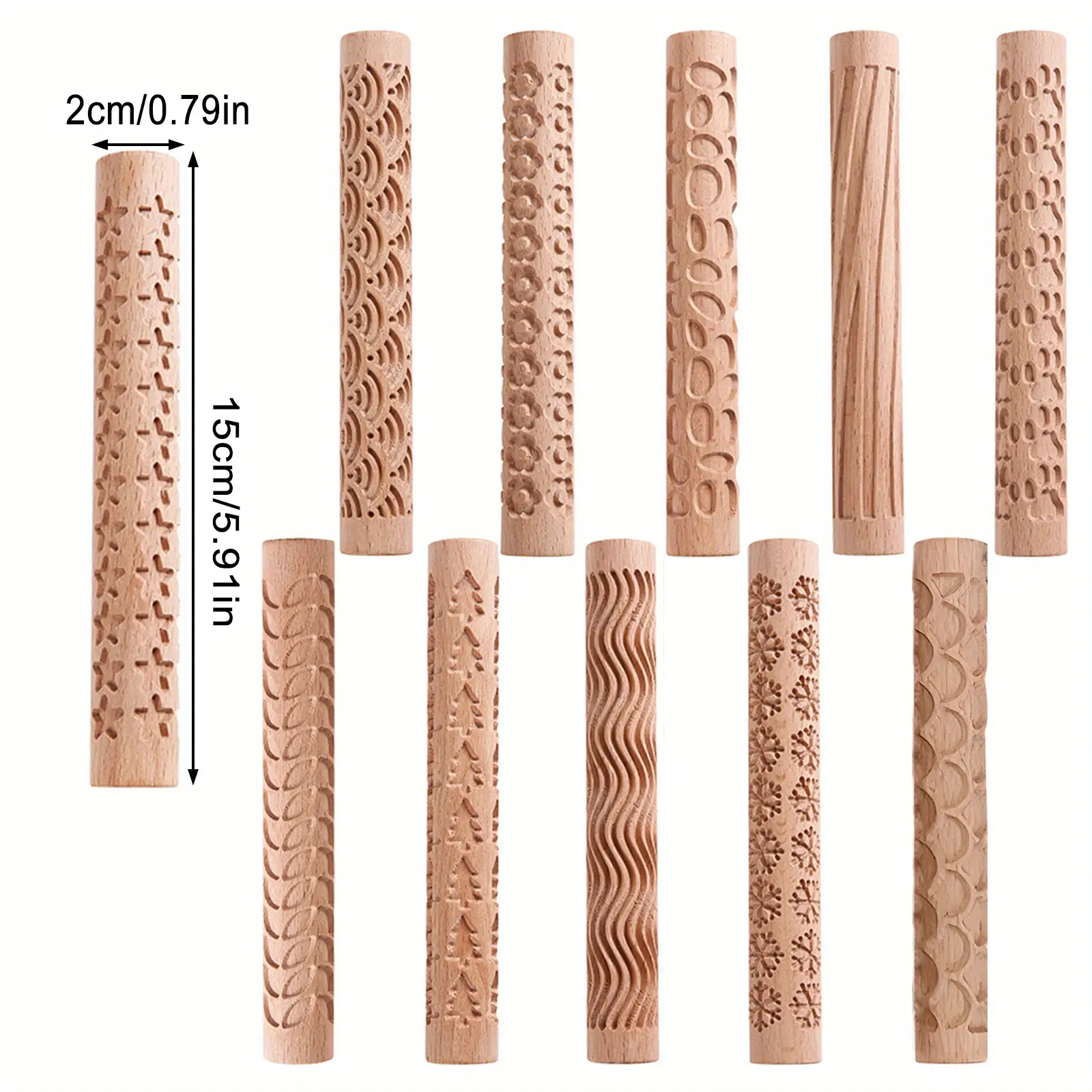 Clay Modeling Pattern Rollers, 11pcs Wooden Texture Rollers for Clay Pottery Handmade Clay Roller Set Snowflakes Stars Wood Wave Pattern Clay Rolling Pottery Ceramic Carved Tools for DIY Handcrafts