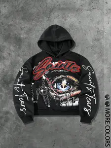 Men's Hooded Sweatshirt, Casual Street Style, Streetwear, Menswear, Trendy American Graphic Eye Print Short Hoodie, Aesthetic Hoodie, Long Sleeve, Fall Winter Fashion, Hip Hop Dance Wear