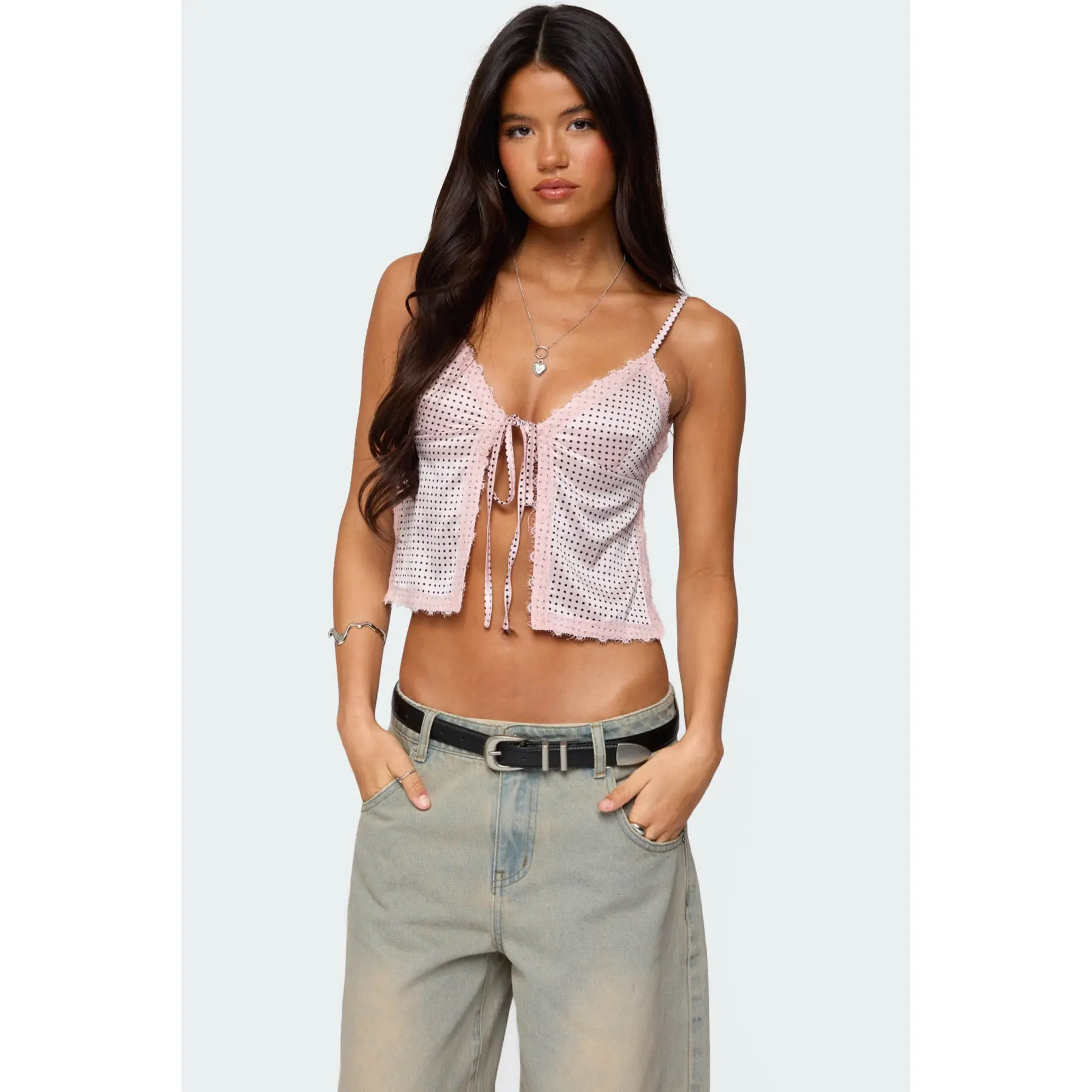 Backless Satin Effect Polka Dot Top