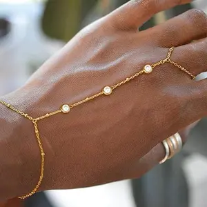 Veliora Gift B Adjustable Gold Hand Chain Bracelet with Ring Elegant Charm Link Design Jewelry