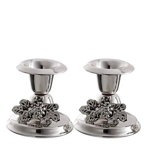 Nua Collection 58107 Silver-Plated Handmade Craft Mini Candlestick Set - Grape Design Ornaments, 2.5 in. Contemporary Art Collectibles for Passover Decor Table Centerpiece Home Accents, Mini Candle Stick
