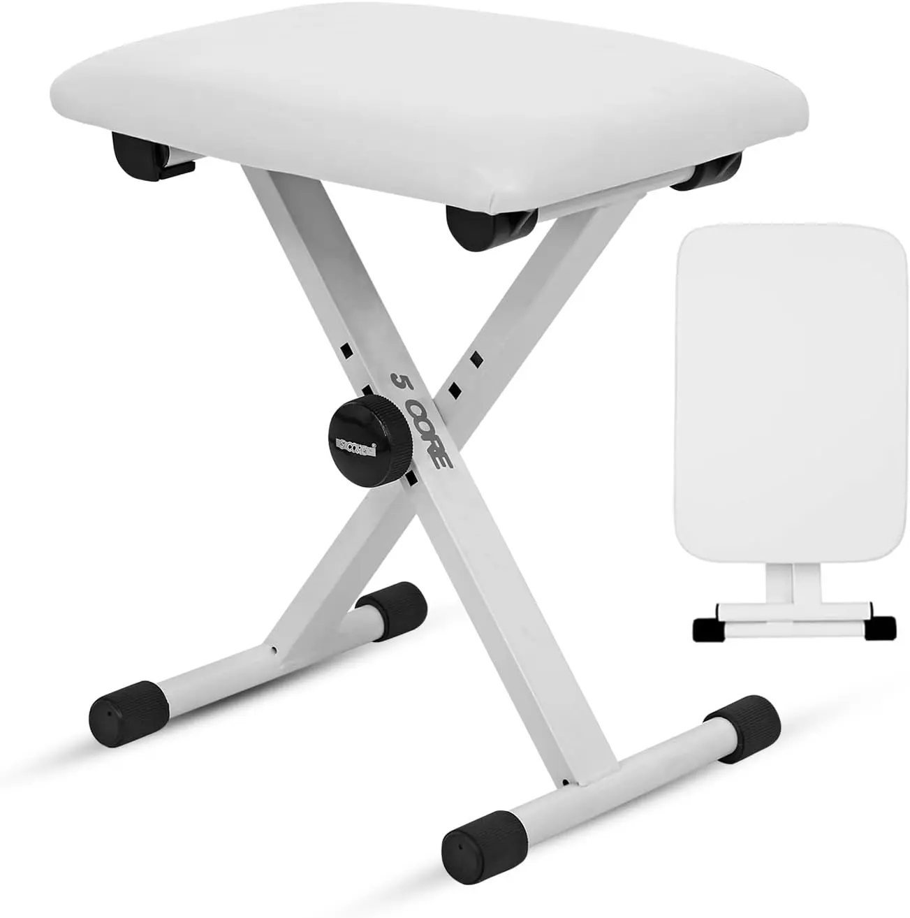 5 CORE Keyboard Bench X Style Padded Cushion Height Adjustable Piano Stool Seat Portable Keyboard Chair for Keyboards Digital Piano White - KBB 02 WH
