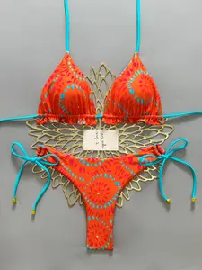 New Soft Striped Towel Cloth Adjustable Shoulder Strap Elegant Sexy Contrast Bikini Set, Summer Beach Fashion Women's Swimsuit V