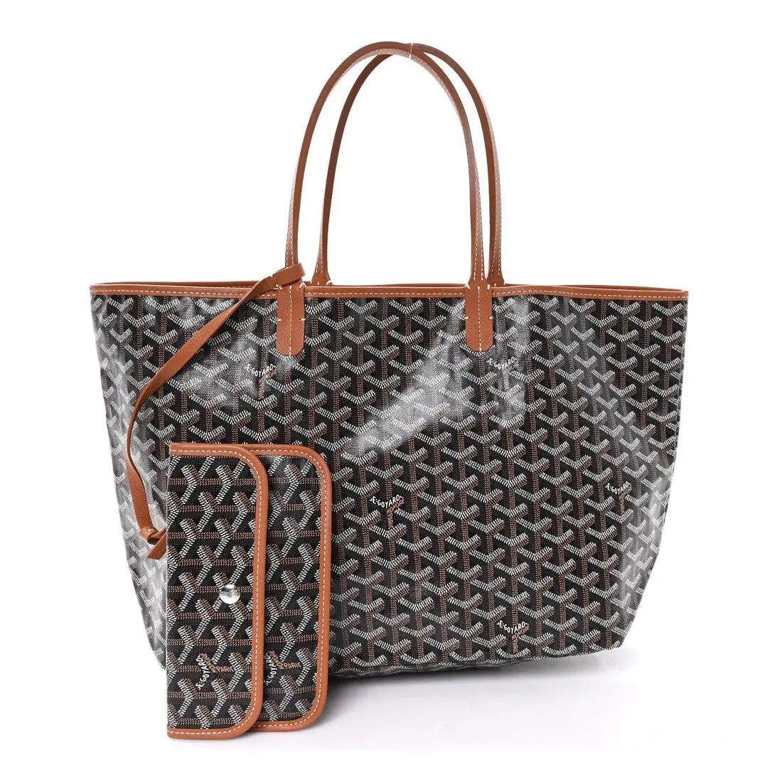 Pre-owned Goyard Leather Shoulder Bags Black/Gold Chevron Print Coated Canvas St. Louis PM Tote Bag Twins B22375