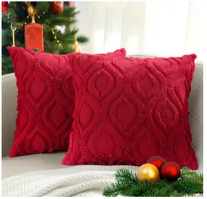 Christmas Decorative Throw Pillow Covers 18x18, Soft Plush Faux Wool Couch Pillow Covers for Home, Set of 2, Red