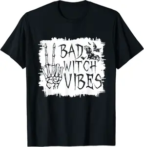 Bad Witch Vibes Hand Skeleton Halloween Bleach T-Shirt - Emmacole Shop 0RZB0B8F3Z8XX