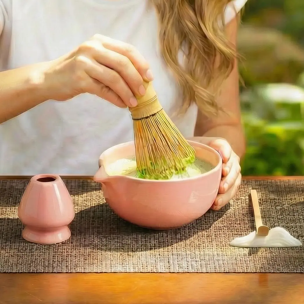 Matcha Whisk Set 5 Pcs, Matcha Kit Set Includes Matcha Bowl, Matcha Whisk and Holder, Bamboo Scoop and Sifter, Ceramic Matcha Set, Matcha Tea Set, Ideal Gift for Family/Friend