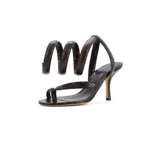 Pre-owned Bottega Veneta Women's Spiral Thong Heeled Sandals Python Embosssed Leather by Rebag
