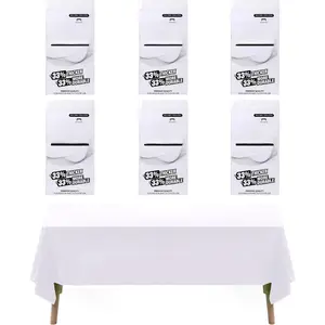 White 6 Pack  Disposable Plastic Tablecloth 54 x 108 in - Plastic Table Cloth Disposable Tablecloth for Rectangle Table Up to 8