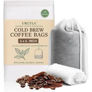 Cold Brew Bags 120 Count Coffee Filter Bags, 4*6 Inch Fine Mesh Drawstring Pouches, Fits Mason Jars & French Press, Ideal for Tea, Herbs & Spices