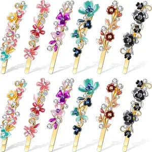 12 count  Flower Hair Pins Women Barrette Bobby Pins Decorative Metal  Tone Hairpins Colorful Floral Design Hair Clips  Rhinestone Decorative Accessories for Women Girls
