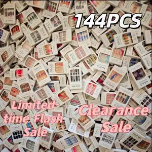 144pcs Nail Art Set, High-Quality Gloss Finish, Square Shape, Reusable & Convenient, Perfect for Parties & Daily Use, Press On Nails