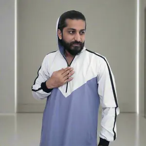 Hoodie Thobe for Men – Blue & White