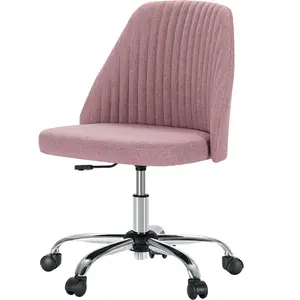 【Deal】Cute Office Chair, Modern Fabric Home Office Desk Chairs with Wheels, Mid-Back Armless Vanity Swivel Task Chair for Small Space, Living Room
