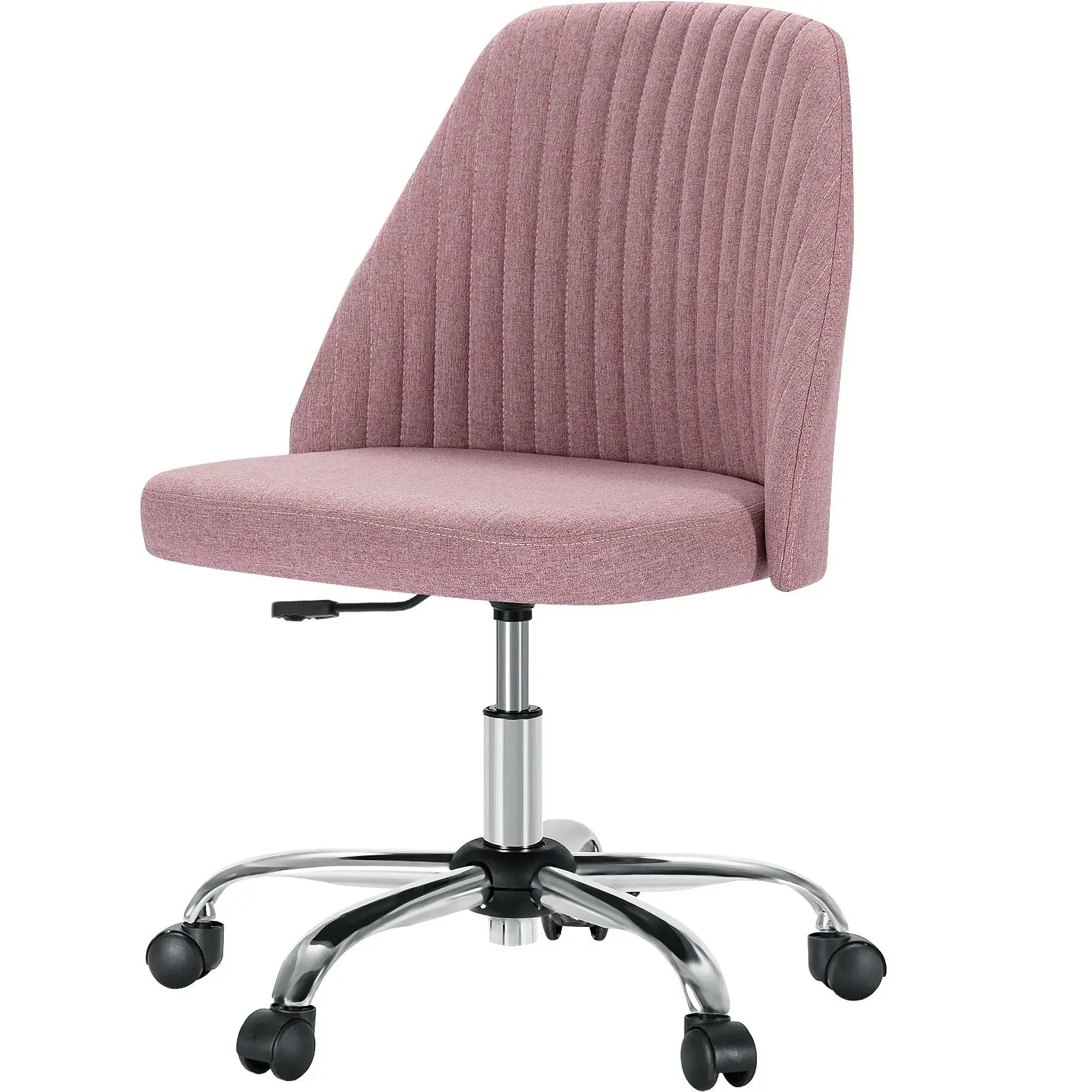 【Deal】Cute Office Chair, Modern Fabric Home Office Desk Chairs with Wheels, Mid-Back Armless Vanity Swivel Task Chair for Small Space, Living Room