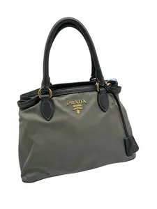 Pre-owned PRADA Grey Nylon & Leather Tote Handbag/WJ05908025/8025