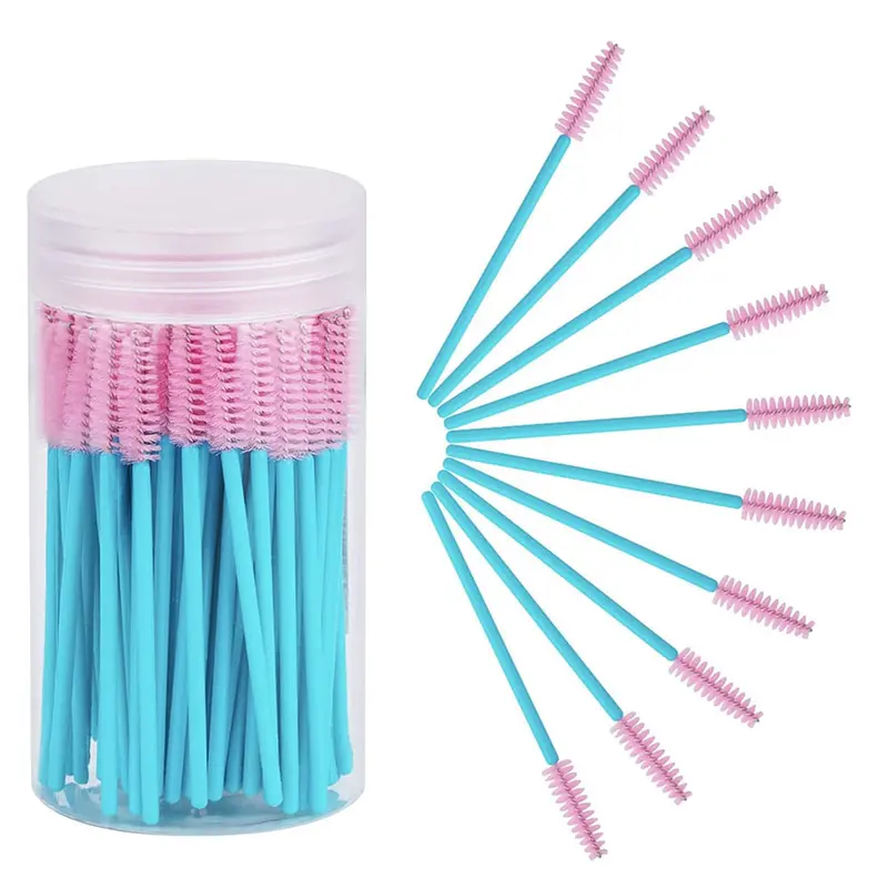 100 Disposable Eyelash Brushes, Mascara Applicator Set for Eyelash Extensions & Brows, Includes Container, Beauty Makeup Tools