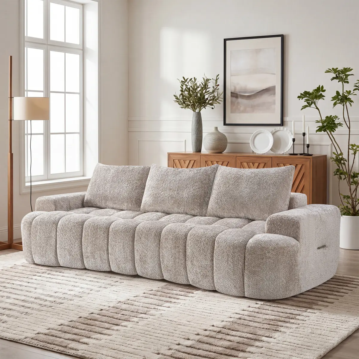 100" Sofa Couch Extra Large Curved Front Compressed Sectional Sofa, 3-Seat Cloud-Like Boucle Couch with High Resilience Foam, Easy to Move & Ship, Modern Oversized Sofa for Living Room