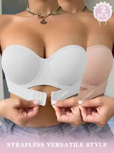 2-Pack Women's Strapless Bandeau Bras — Front-Closure Design with Smooth Underwire Support for Comfortable Everyday Wear