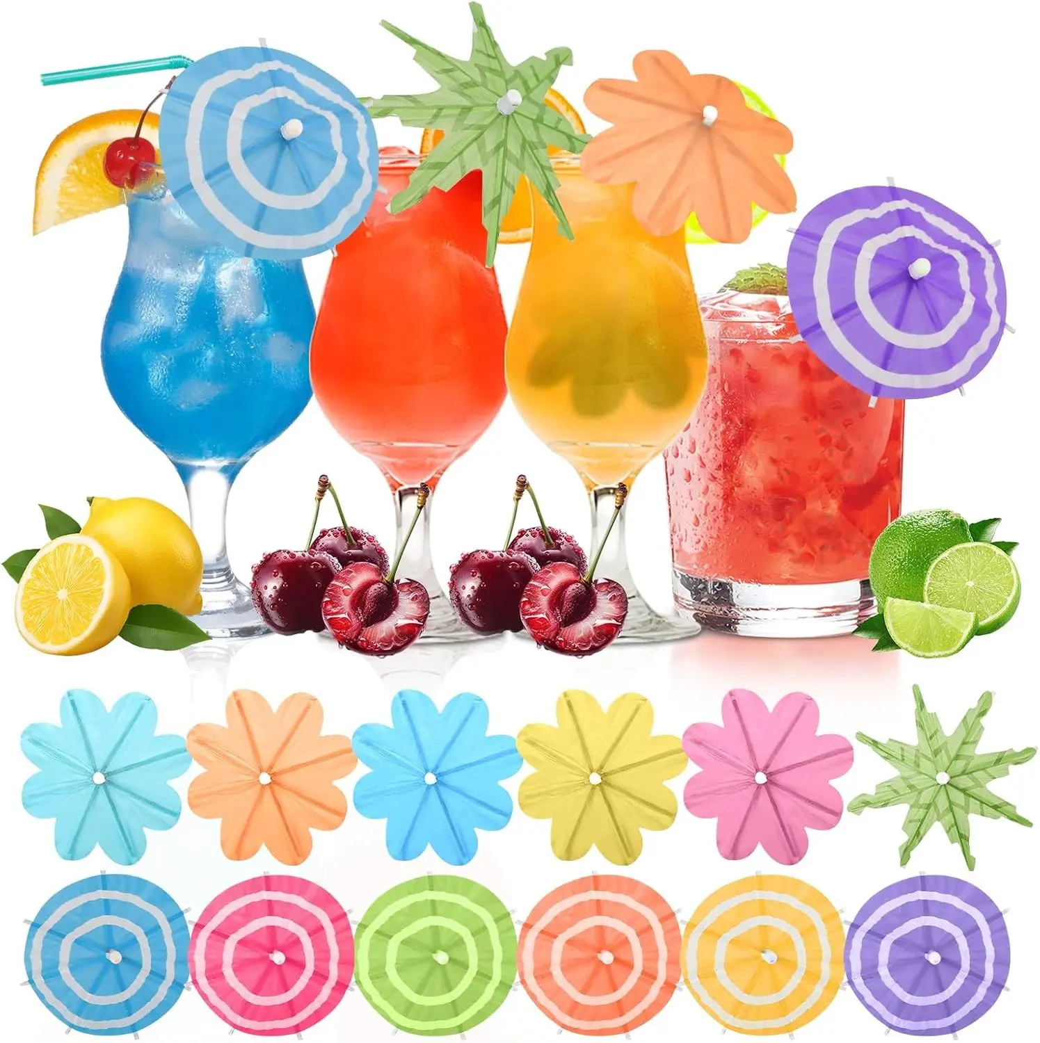 150 PCS 3 Styles Cocktail Umbrellas Picks Mini Drink Umbrella Toothpicks Tiny Paper Parasol for Tropical Tiki Hawaiian Luau Party Drink Garnish Decoration Beverage Sticks Cupcake Topper