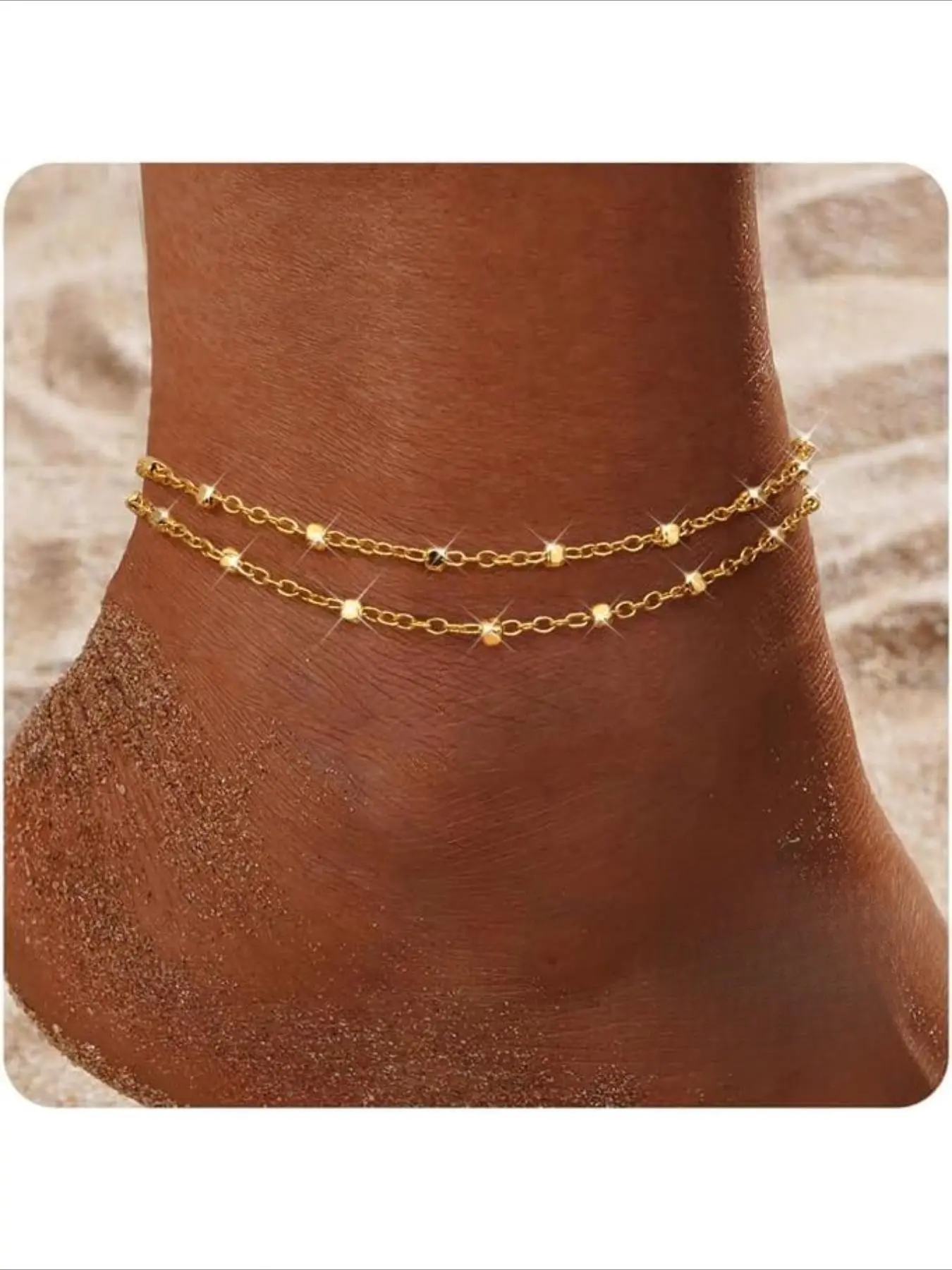 Silver/Gold Anklets for Women,Ankle Bracelets for Women Trendy Dainty Waterproof Anklets Set Adjustable Layered Anklet Beaded Rope Link Ankle Beach Foot Jewelry for Women