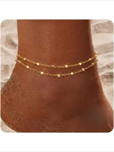 Silver/Gold Anklets for Women,Ankle Bracelets for Women Trendy Dainty Waterproof Anklets Set Adjustable Layered Anklet Beaded Rope Link Ankle Beach Foot Jewelry for Women