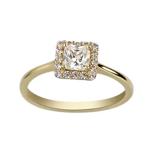 Princess Cut Halo Ring - 14K Gold-Plated