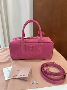 Pre-owned miu miu Calf Leather Tote Bags Pink Suede Padded Arcadie Top Handle Bag