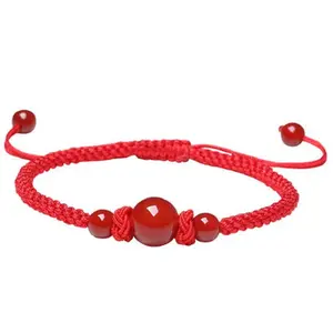 5pcs length adjust able Benmingnian Red Rope Bracelet Colorful Eye Obsidian Red Agate Handwoven Couple Red Rope Simple Ethnic Style Bracelet Anniversary Auspicious Birthday Daily Engagement Wedding