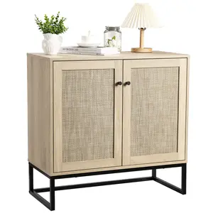 Sideboard Buffet Cabinet Rattan Storage Cabinet, Accent Cabinet with Rattan Doors Adjustable Shelves for Living Room Entryway, Kitchen, Dining Room