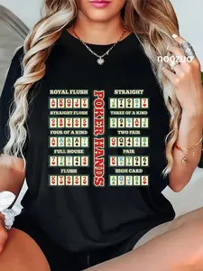 100% Cotton Poker Hands Cheat Sheet Card Casino Games Funny Player T-Shirt
