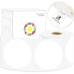 3 X 3 Inch Round Thermal Labels Circle Color Coding Labels Printable  500 count Round Stickers Adhesive Writable for Office, , Garage, DIY Sticker, Barcodes, Name Tag, White