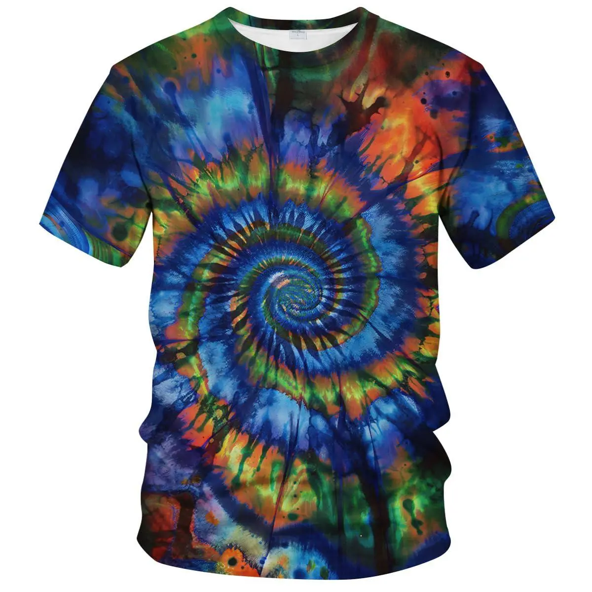 Women's Spiral Tie-Dye Print Round Neck Short-Sleeve Tee, Casual Relaxed-Cut Top in Soft Breathable Fabric for Festivals, Streetwear, Shortsleeve