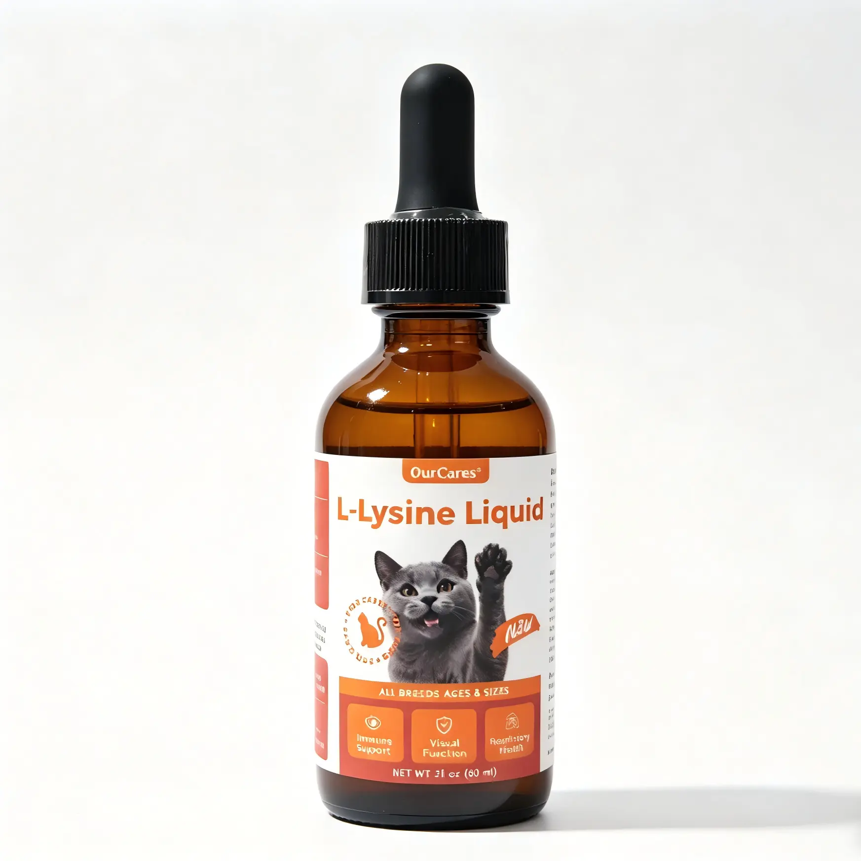 Cat Lysine Supplements | OurCares Immune Support Drops with Vitamins C & E for Respiratory Comfort, 60ml