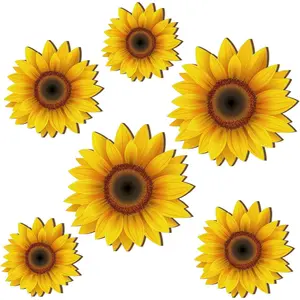Thyle 6-Piece Sunflower Wall Decor, Wooden Sunflower Wall Art, Rustic Floral Decor, Indoor Summer Hanging Ornaments, Home Kitchen Porch Decor, Decoration Items