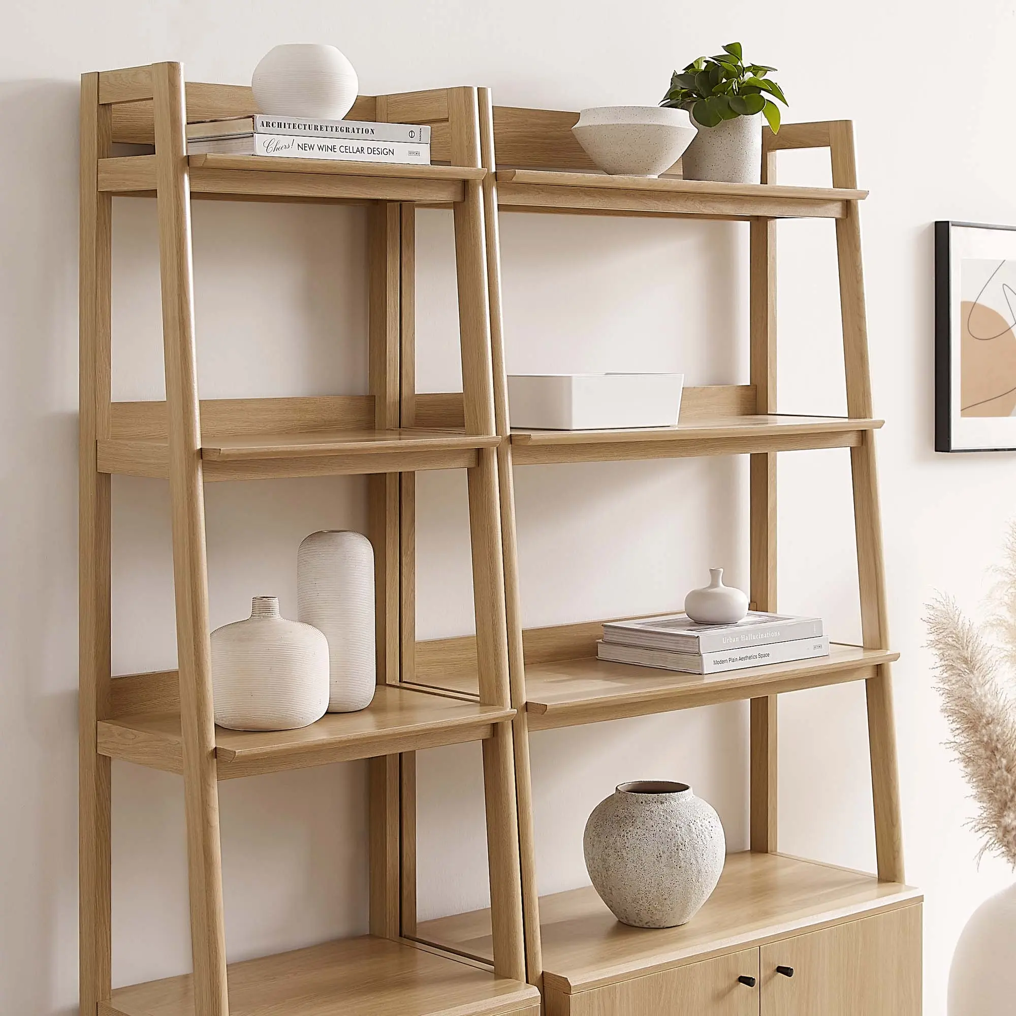 Modway Bixby Wood Bookshelves - Set of 2 in Oak