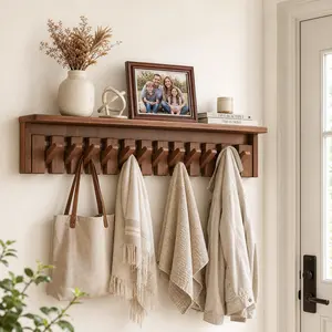 Wooden Wall-Mounted Shelves, Coat Racks Behind The Front Door, Towel And Bag Hooks, Decorative Wall Shelves For The Home, Solid Wood Coat Racks For Bedrooms And Living Rooms