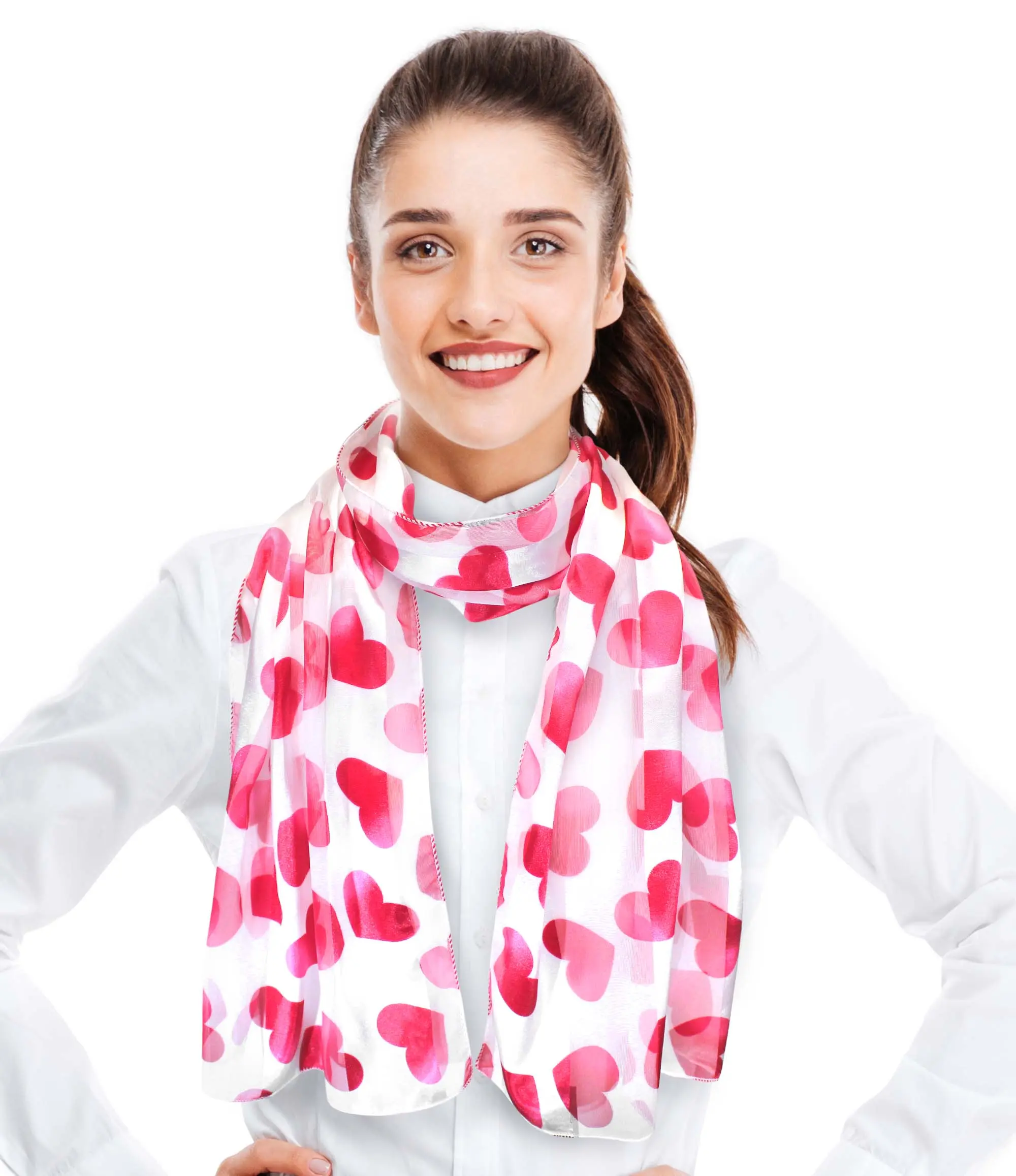 CBC Crown Female Silk-Feeling Polyester Rectangular Scarf - Romantic Bubble Heart Print, 13" x 60", Lightweight All-Season Casual Accessory for Daily Wear, Valentine Gift Option, Hand Wash Only, Clothes Complement