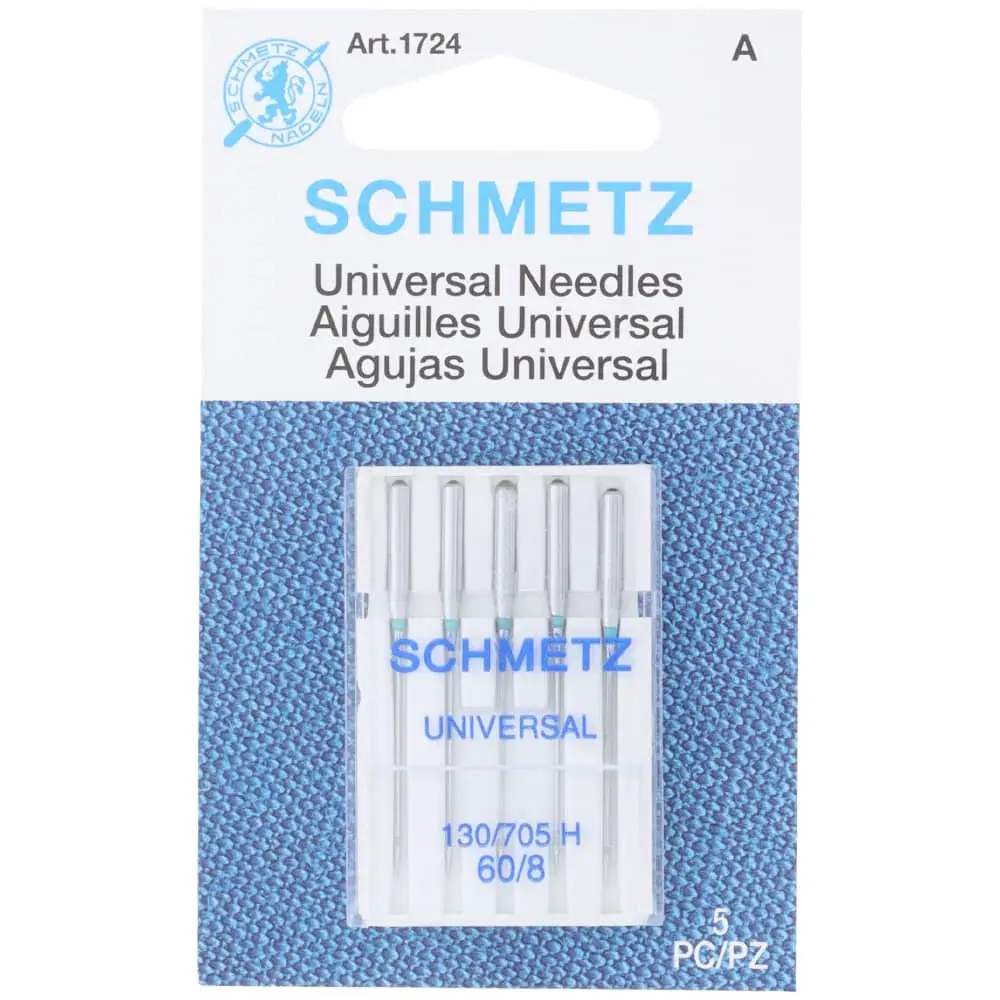 Schmetz New Universal Sewing Needles - 60/8, 5pk, 130/705 H System, for Cotton Fabric, Everyday Sewing & Garment Construction, Prevents Skipped Stitches, Reduces Thread Shredding, Fits Most Household Machines (1724)