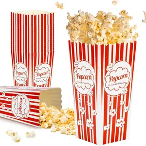 23 Popcorn Boxes Containers Party - 46oz Square Popcorn Bowls Square Buckets Container Tub Paper Cups Holders Disposable Halloween Carnival Christmas Movie Night Party Individual Servings