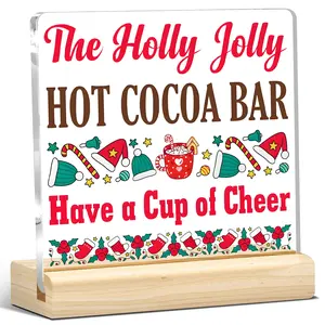 1pc Acrylic Hot Cocoa Bar Sign, Christmas Decorations tabletop plaque, Holly Jolly quote, coffee station decor for kitchen, dorm, office, gift for her,room decor, home decor, kitchen decor, living room decor, desk decor, office decor
