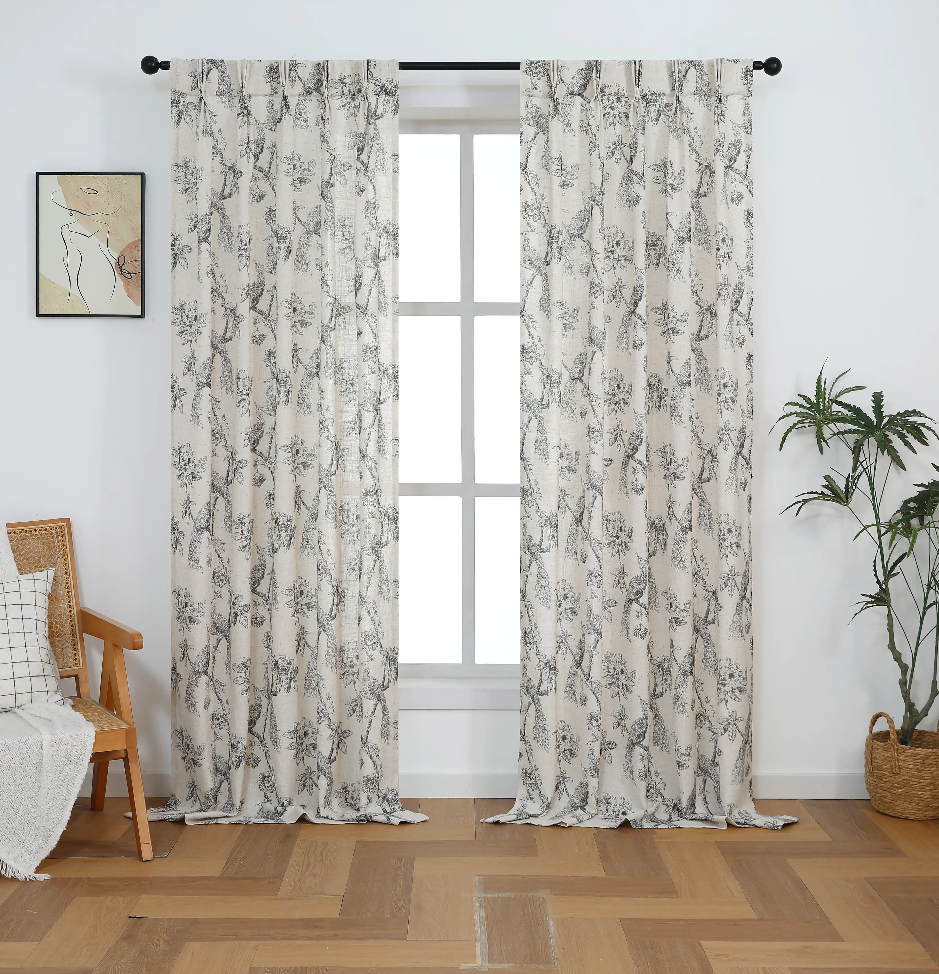 Pinch Pleated Curtains with Peacock Pattern 2-Panel Drapes for Modern Home Window Decor | Shadisfy