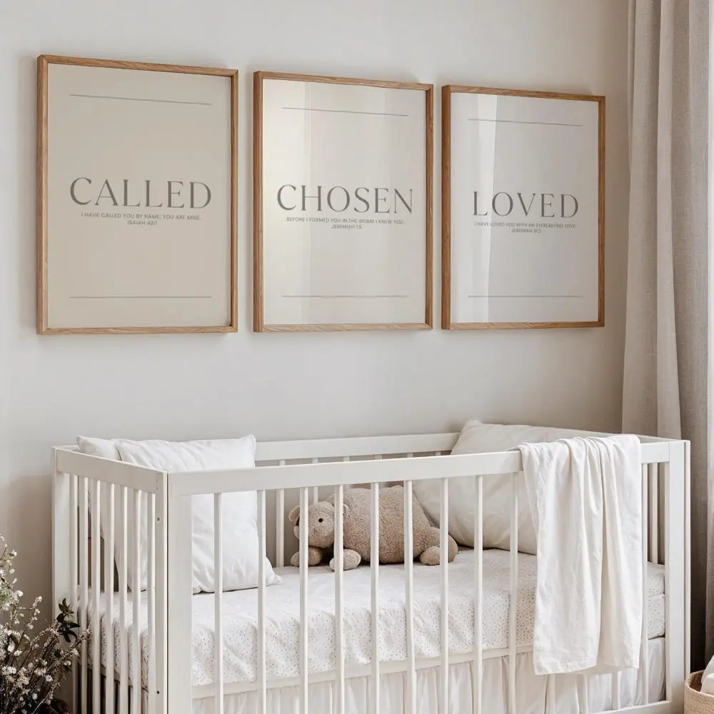 Called Chosen Loved Nursery Wall Art Set, Neutral Christian Nursery Prints, Bible Verse Printable Art, Gender Neutral Kids Bedroom Decor