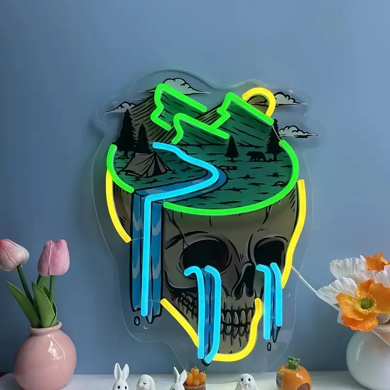 Summerwins Color-Changing Neon Lights - USB-Powered LED Glow Mountain & Skeleton Decor, Indoor Use Mountain Neon Art, USB Easy Power Home Office Decoration for Gothic Halloween Gifts, Decorating My Apartment