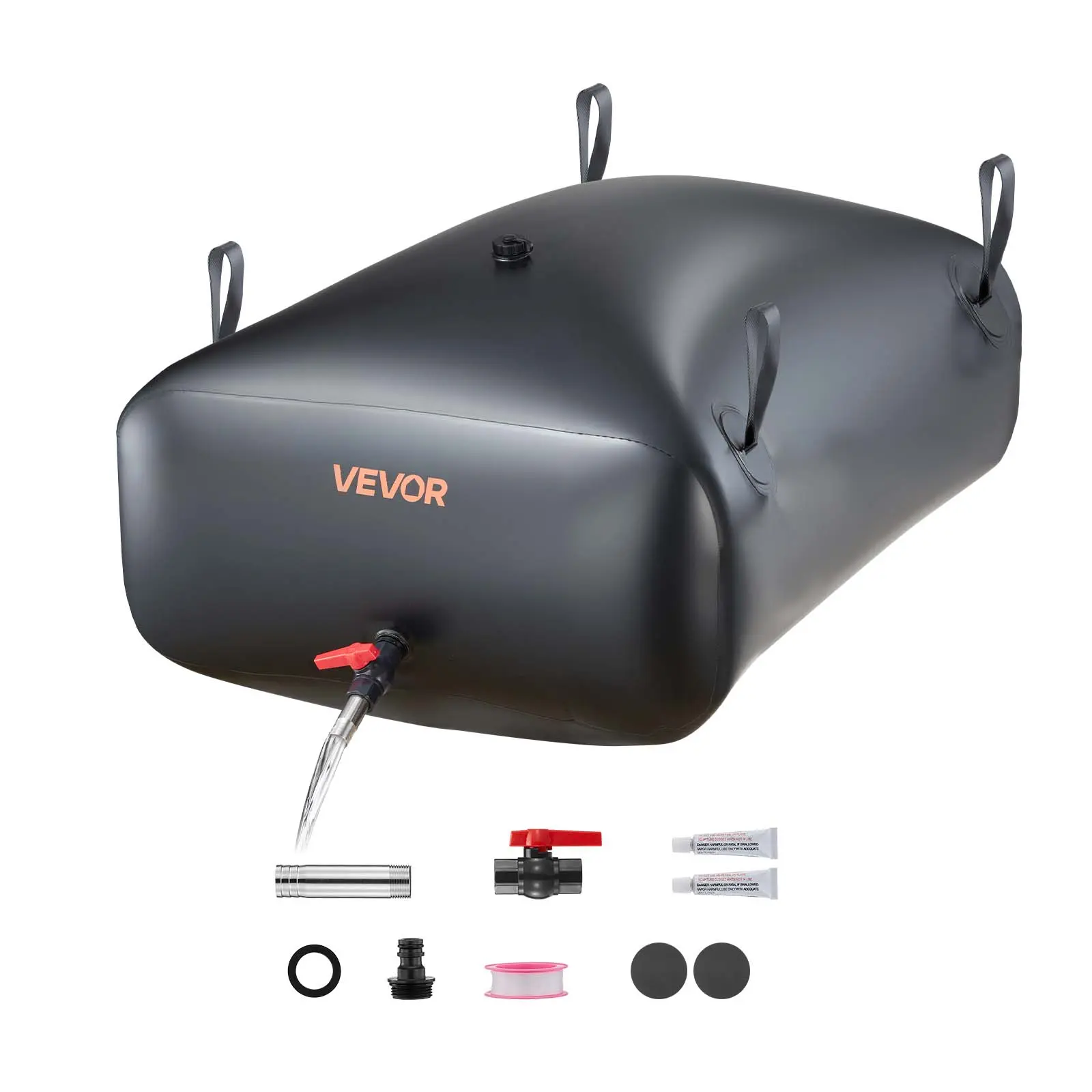 VEVOR Collapsible Portable Water Storage Bladder, 87.2 Gal Wear-Resistant 1000D PVC Soft Bag, Leakproof Easy-to-Store Camping Tank for Garden Irrigation RV Emergency Use, Black#BackToSchool
