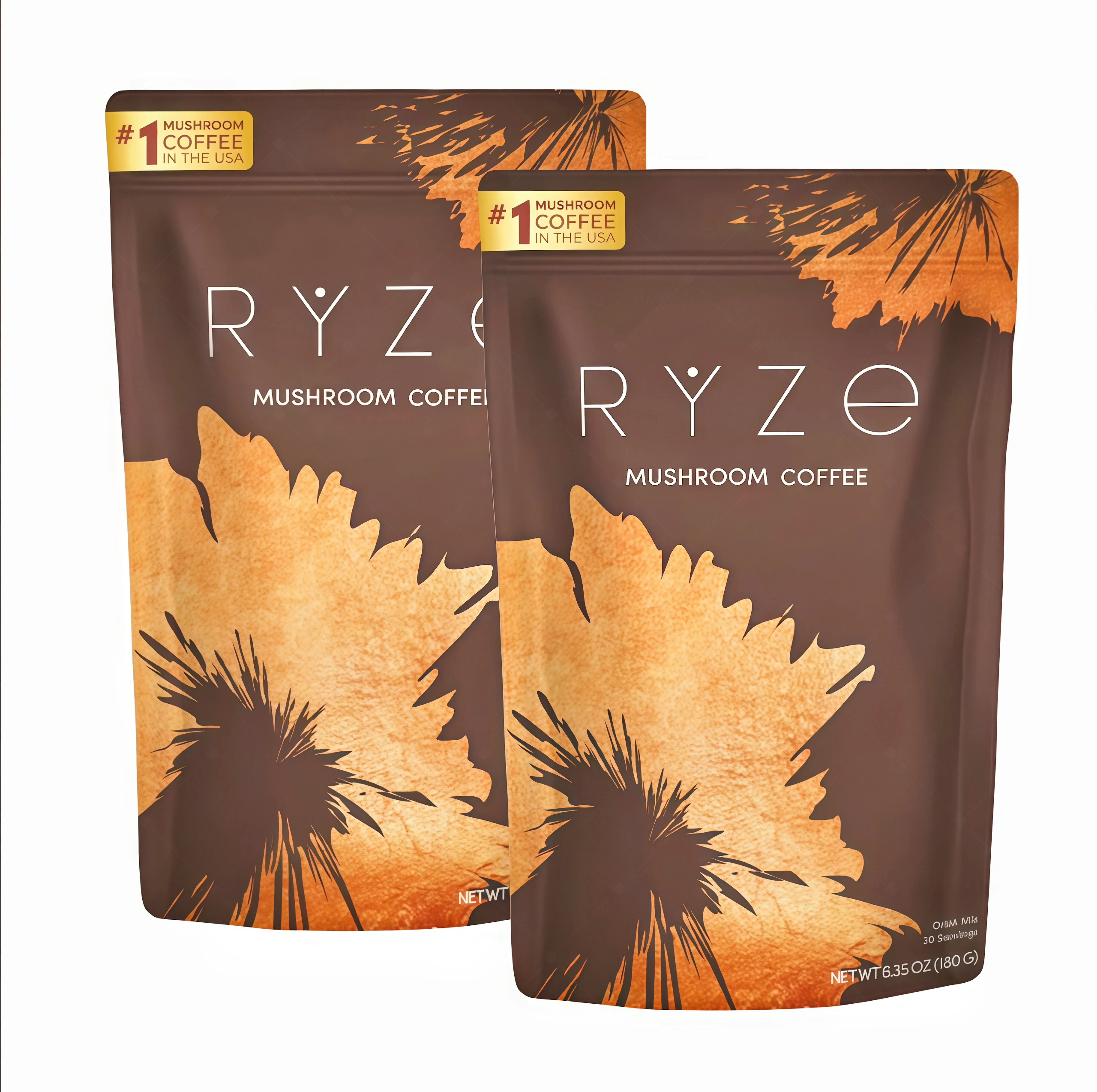 2 Pack RYZE Mushroom Coffee USDA Organic with 6 Adaptogenic Mushrooms and MCT Oil BS USA Grown Instant Coffee for Better Energy, Focus, Digestion, Immunity with Turkey Tail, Shitake, Lion's Mane, 30 Servings Vitamin